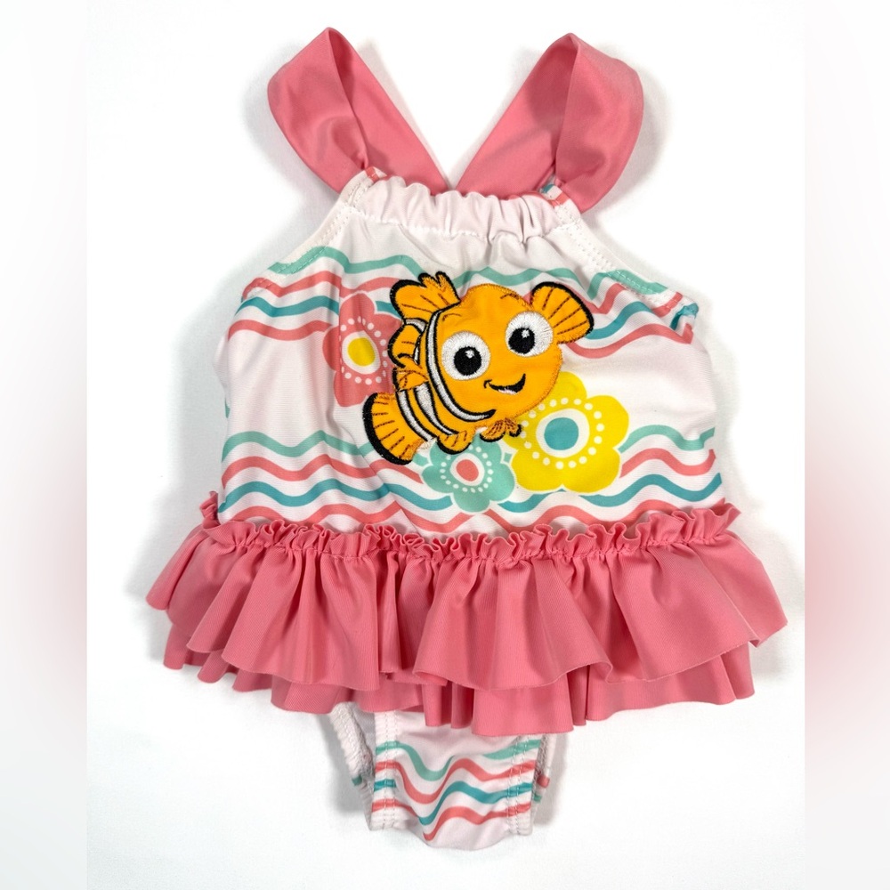 DISNEY BABY Girls Finding Nemo Swimsuit 3-6M Ruffle One Piece Baby Swim Tropical